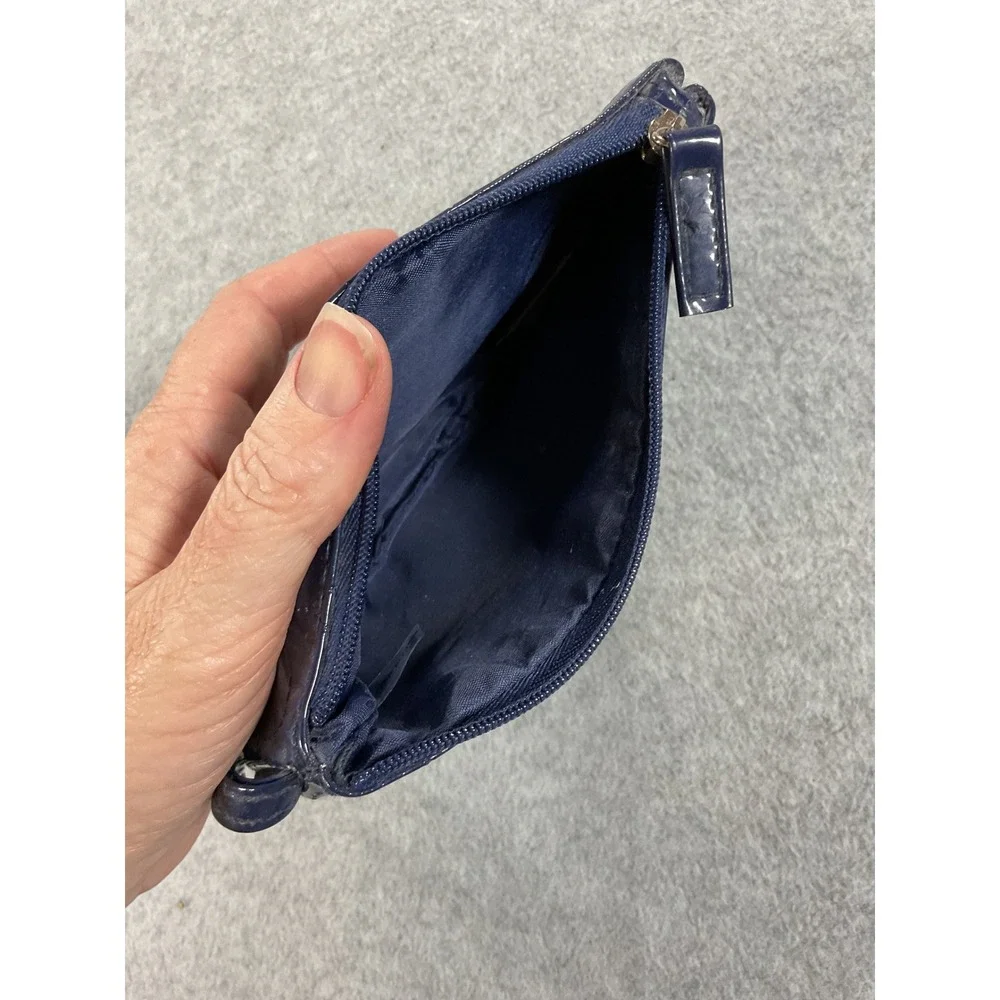 Pur Cosmetics Navy Blue Patent Quilted Small Wristlet Makeup Bag Pouch